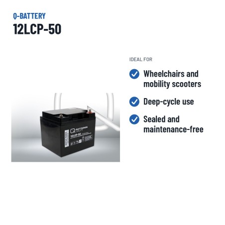 Bateria de cadeira de rodas Q-battery 12LCP-50 12V 50Ah AGM – utilizações recomendadas