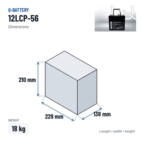 Batteria per carrozzina Q-battery 12LCP-56 12V 56Ah AGM – dimensioni 229 × 138 × 210 mm