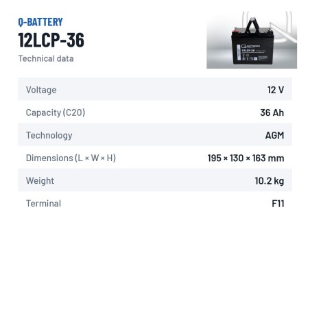 Rollstuhlbatterie Q-battery 12LCP-36 12V 36Ah AGM – technische Daten