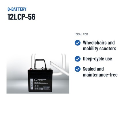 Bateria de cadeira de rodas Q-battery 12LCP-56 12V 56Ah AGM – utilizações recomendadas
