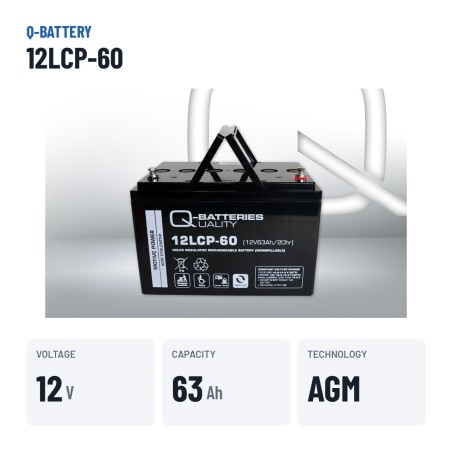 Wheelchair battery Q-battery 12LCP-60 12V 63Ah AGM – key specs