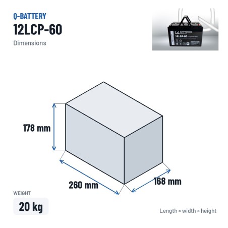 Batería de silla de ruedas Q-battery 12LCP-60 12V 63Ah AGM – medidas 260 × 168 × 178 mm