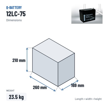 Batería de silla de ruedas Q-battery 12LC-75 12V 77Ah AGM – medidas 260 × 169 × 210 mm