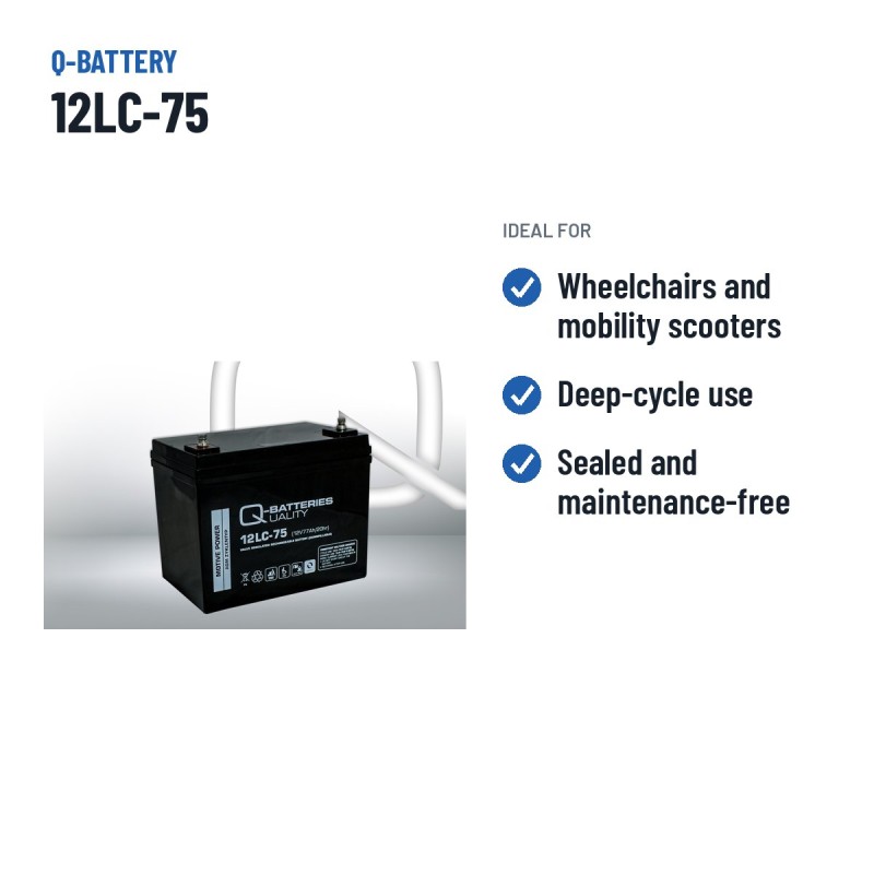 Batería de silla de ruedas Q-battery 12LC-75 12V 77Ah AGM – usos recomendados