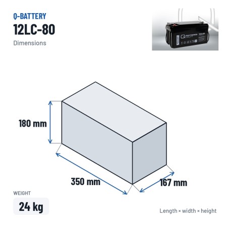 Wheelchair battery Q-battery 12LC-80 12V 80Ah AGM – dimensions 350 × 167 × 180 mm