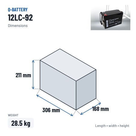 Batteria per carrozzina Q-battery 12LC-92 12V 93Ah AGM – dimensioni 306 × 168 × 211 mm
