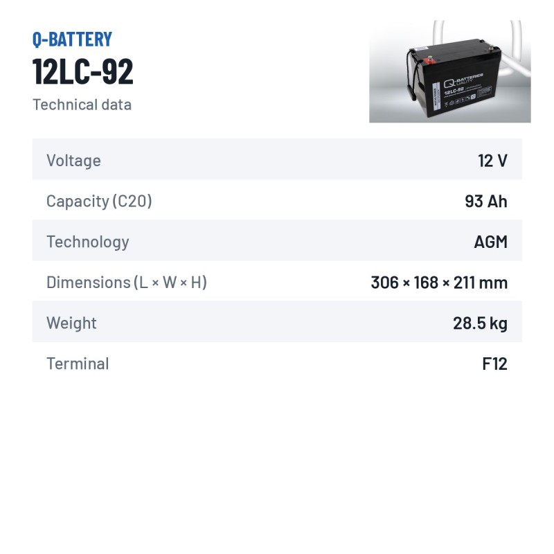 Rollstuhlbatterie Q-battery 12LC-92 12V 93Ah AGM | baterias.com
