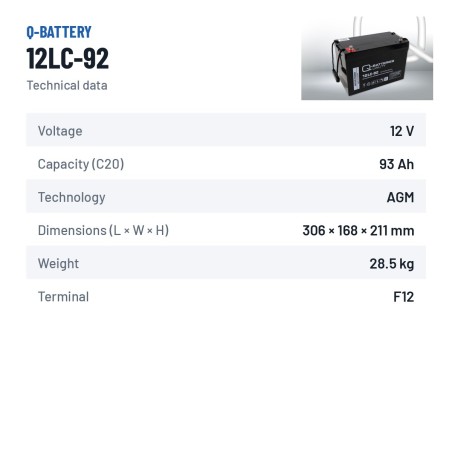 Rollstuhlbatterie Q-battery 12LC-92 12V 93Ah AGM | baterias.com