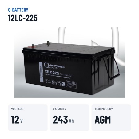 Batterie fauteuil roulant Q-battery 12LC-225 12V 243Ah AGM – caractéristiques clés