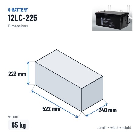 Batterie fauteuil roulant Q-battery 12LC-225 12V 243Ah AGM – dimensions 522 × 240 × 223 mm
