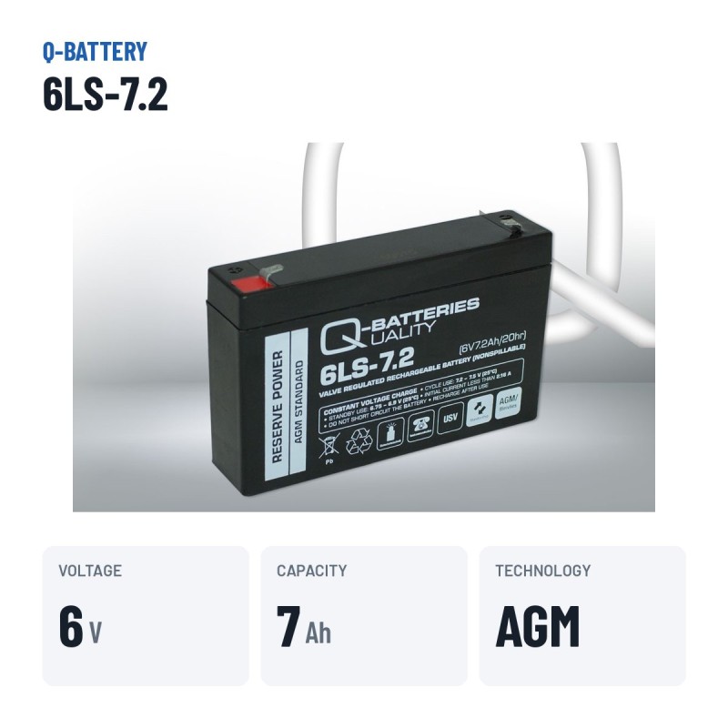 Stationary UPS battery Q-battery 6LS-7.2 6V 7.2Ah AGM – key specs
