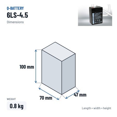 Batteria stazionaria UPS Q-battery 6LS-4.5 6V 4.5Ah AGM – dimensioni 70 × 47 × 100 mm