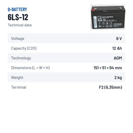 Batteria stazionaria UPS Q-battery 6LS-12 6V 12Ah AGM – scheda tecnica