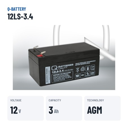 Batterie stationnaire onduleur Q-battery 12LS-3.4 12V 3.4Ah AGM – caractéristiques clés