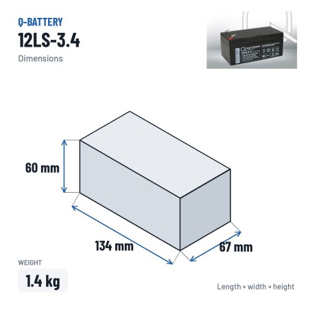 Batteria stazionaria UPS Q-battery 12LS-3.4 12V 3.4Ah AGM – dimensioni 134 × 67 × 60 mm
