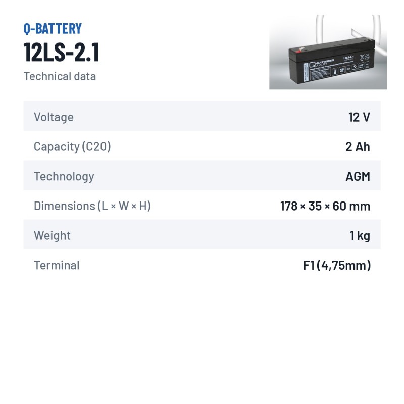 Batteria stazionaria UPS Q-battery 12LS-2.1 12V 2.1Ah AGM