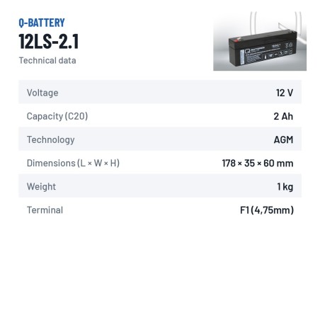 Batteria stazionaria UPS Q-battery 12LS-2.1 12V 2.1Ah AGM