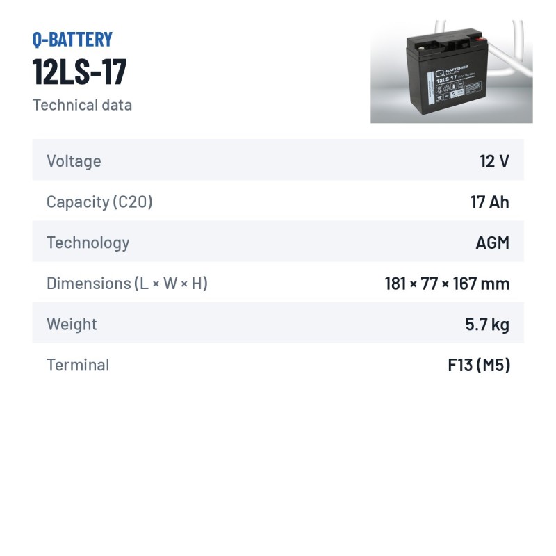 Batteria stazionaria UPS Q-battery 12LS-17 12V 17Ah AGM – scheda tecnica