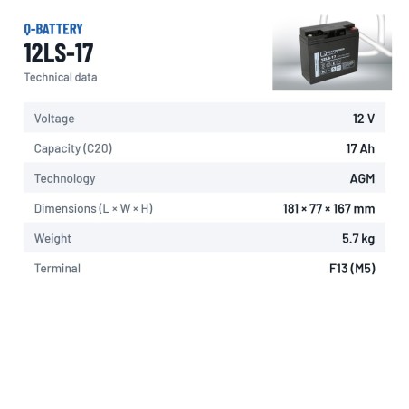 Batteria stazionaria UPS Q-battery 12LS-17 12V 17Ah AGM – scheda tecnica