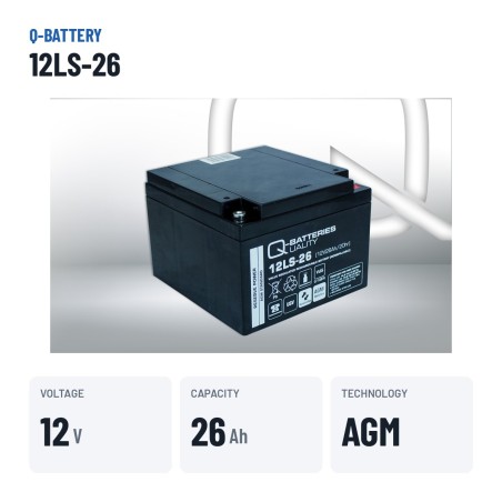 Stationärbatterie USV Q-battery 12LS-26 12V 26Ah AGM – wichtigste Daten