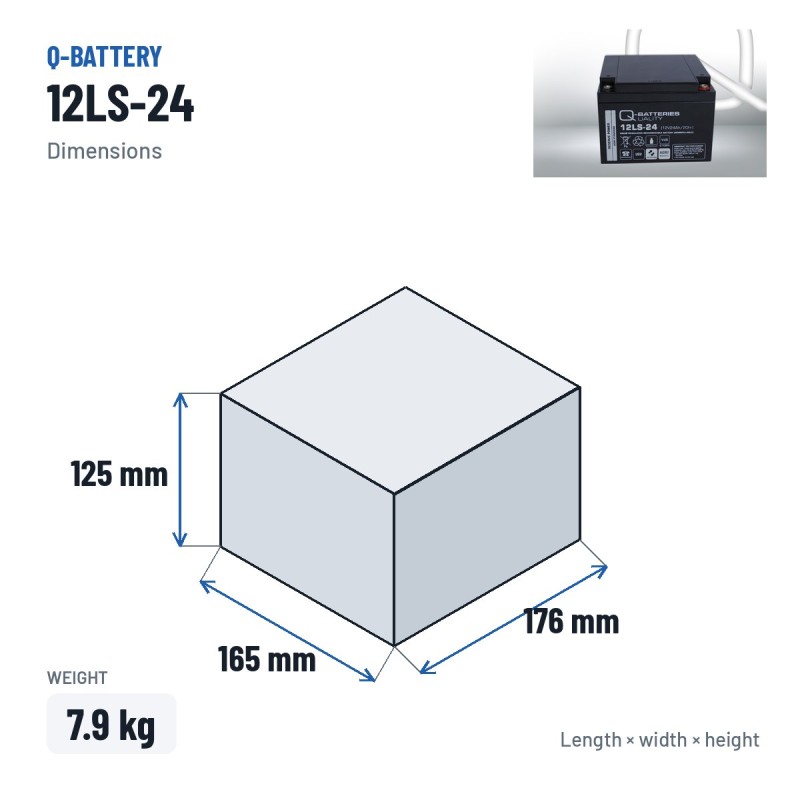 Batería estacionaria SAI/UPS Q-battery 12LS-24 12V 24Ah AGM – medidas 165 × 176 × 125 mm