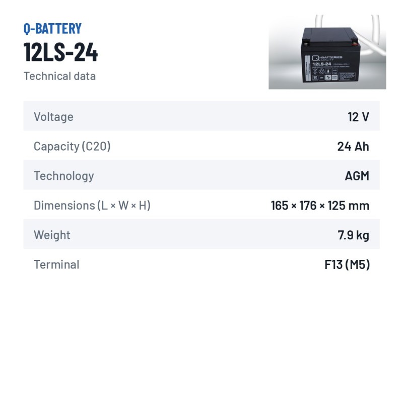 Batería estacionaria SAI/UPS Q-battery 12LS-24 12V 24Ah AGM – ficha técnica