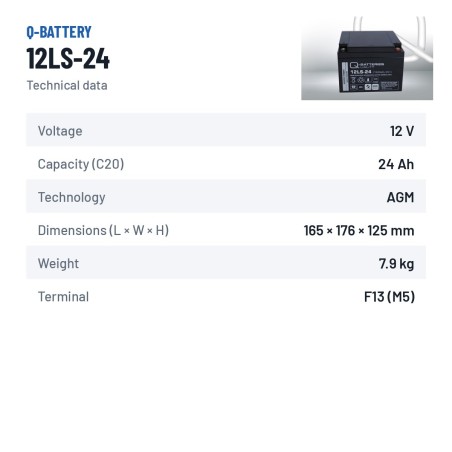 Batería estacionaria SAI/UPS Q-battery 12LS-24 12V 24Ah AGM – ficha técnica