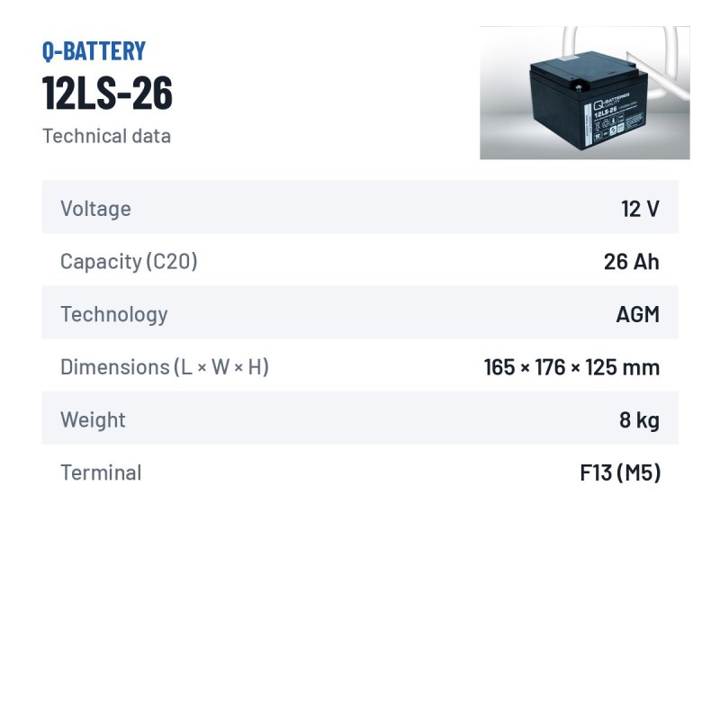 Stationärbatterie USV Q-battery 12LS-26 12V 26Ah AGM – technische Daten