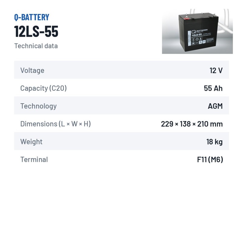 Batteria stazionaria UPS Q-battery 12LS-55 12V 55Ah AGM – scheda tecnica