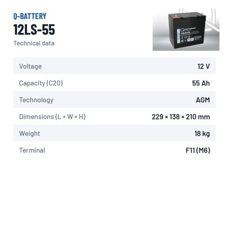 Batteria stazionaria UPS Q-battery 12LS-55 12V 55Ah AGM – scheda tecnica