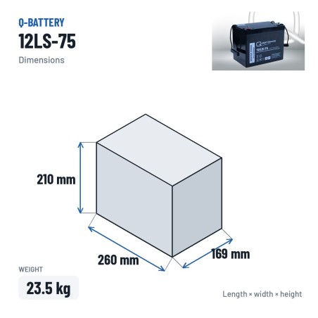 Batería estacionaria SAI/UPS Q-battery 12LS-75 12V 78Ah AGM – medidas 260 × 169 × 210 mm