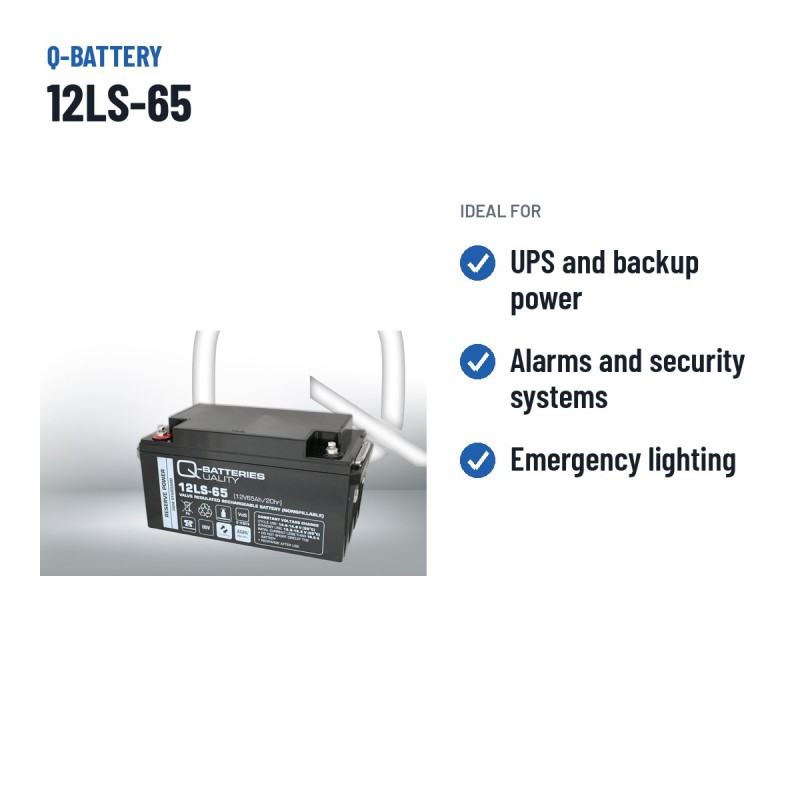 Bateria estacionária UPS Q-battery 12LS-65 12V 65Ah AGM – utilizações recomendadas
