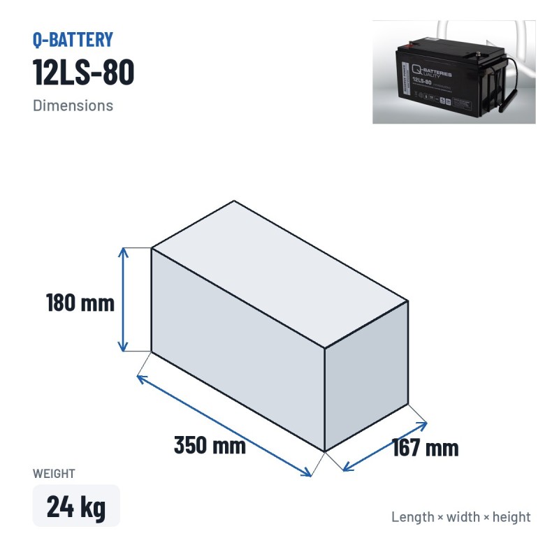 Stationary UPS battery Q-battery 12LS-80 12V 82Ah AGM – dimensions 350 × 167 × 180 mm