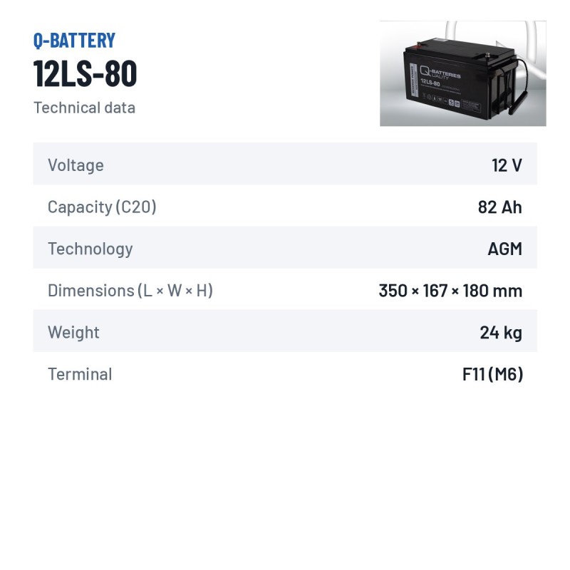 Stationary UPS battery Q-battery 12LS-80 12V 82Ah AGM – technical data