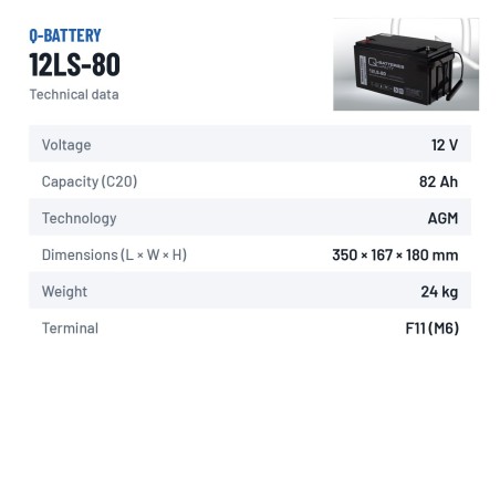 Bateria estacionária UPS Q-battery 12LS-80 12V 82Ah AGM – ficha técnica