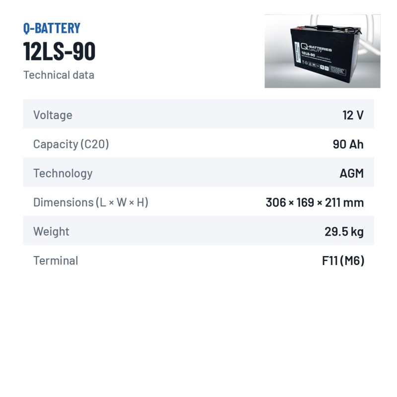 Bateria estacionária UPS Q-battery 12LS-90 12V 90Ah AGM – ficha técnica