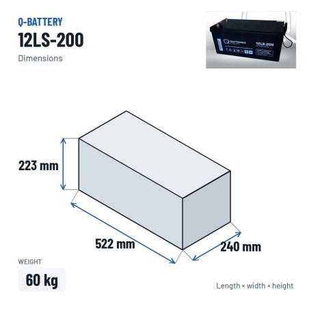 Bateria estacionária UPS Q-battery 12LS-200 12V 208Ah AGM – medidas 522 × 240 × 223 mm