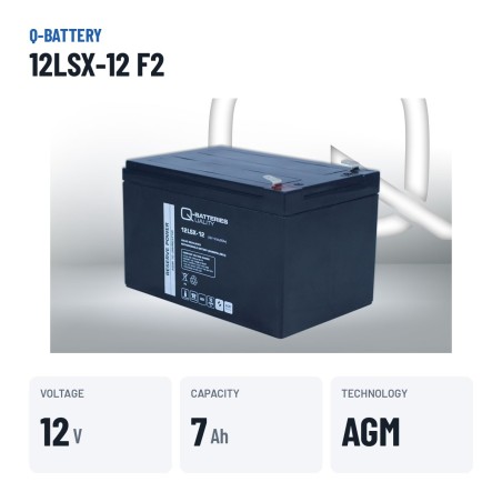Stationary UPS battery Q-battery 12LSX-12 F2 12V 7Ah AGM – key specs