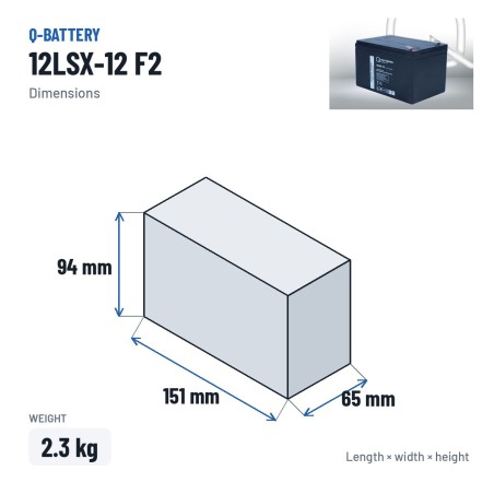 Stationary UPS battery Q-battery 12LSX-12 F2 12V 7Ah AGM – dimensions 151 × 65 × 94 mm