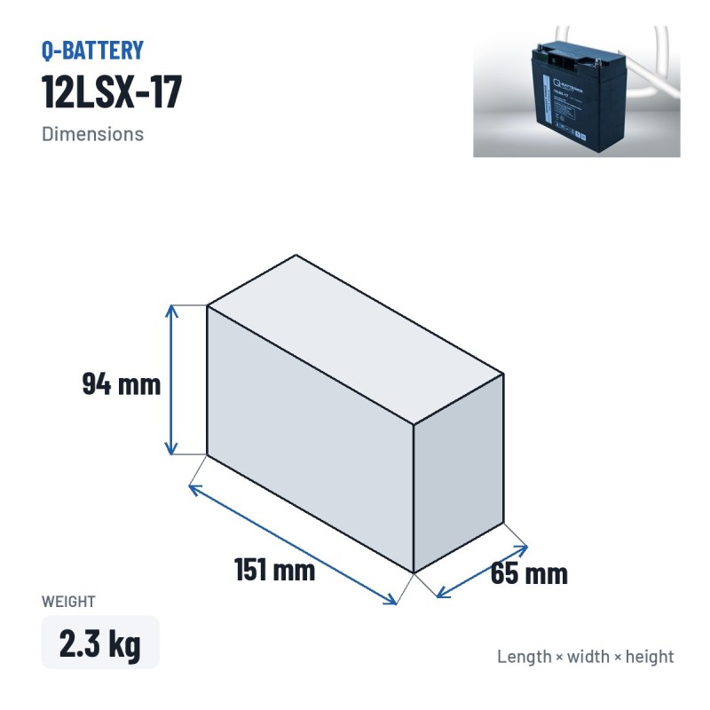 Stationary UPS battery Q-battery 12LSX-17 12V 7.5Ah AGM – dimensions 151 × 65 × 94 mm