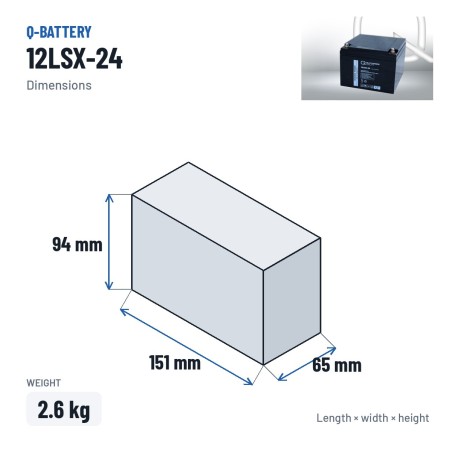 Bateria estacionária UPS Q-battery 12LSX-24 12V 8.8Ah AGM – medidas 151 × 65 × 94 mm