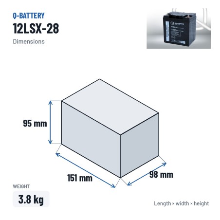 Batteria stazionaria UPS Q-battery 12LSX-28 12V 12Ah AGM – dimensioni 151 × 98 × 95 mm