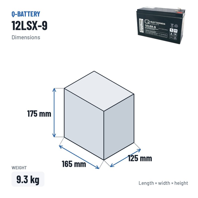 Batteria stazionaria UPS Q-battery 12LSX-9 12V 28Ah AGM – dimensioni 165 × 125 × 175 mm
