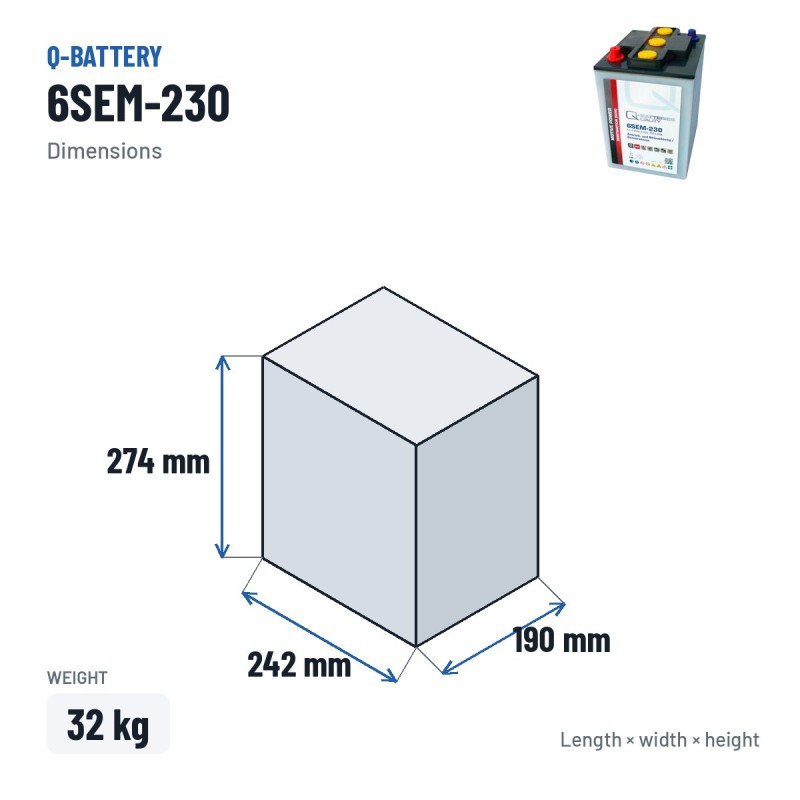 Caravan battery Q-battery 6SEM-230 6V 230Ah – dimensions 242 × 190 × 274 mm