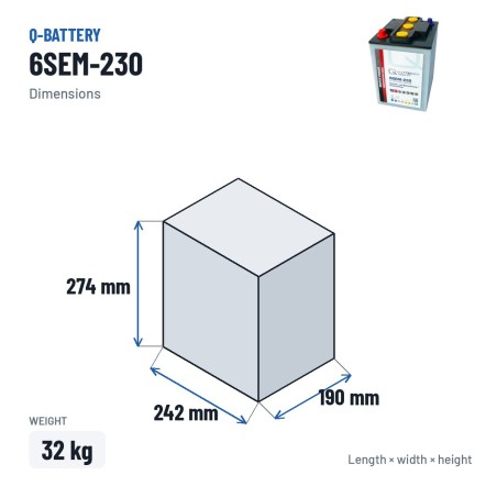 Caravan battery Q-battery 6SEM-230 6V 230Ah – dimensions 242 × 190 × 274 mm