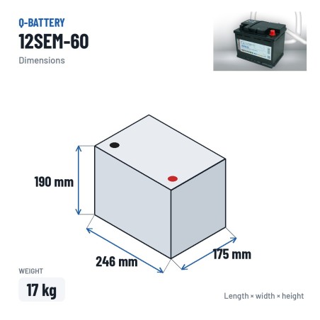 Batterie camping-car Q-battery 12SEM-60 12V 60Ah – dimensions 246 × 175 × 190 mm