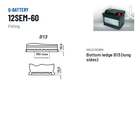 Batería de caravana Q-battery 12SEM-60 12V 60Ah – borne y sujeción
