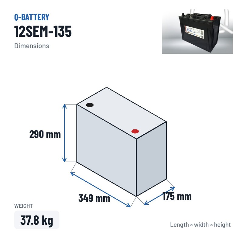 Wohnmobilbatterie Q-battery 12SEM-135 12V 135Ah – Abmessungen 349 × 175 × 290 mm