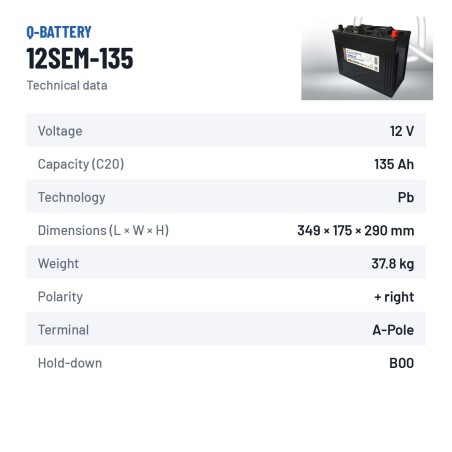 Wohnmobilbatterie Q-battery 12SEM-135 12V 135Ah – technische Daten
