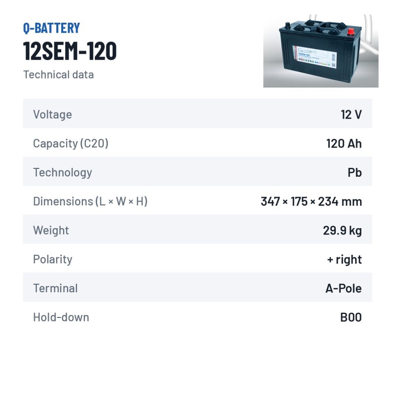 Caravan battery Q-battery 12SEM-120 12V 120Ah – technical data